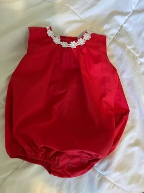 The Beaufort Bonnet Company Red Top with White Floral Lace Trim